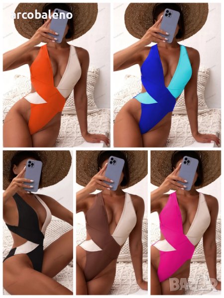 Дамски двуцветен бански костюм от една част, 5цвята, снимка 1