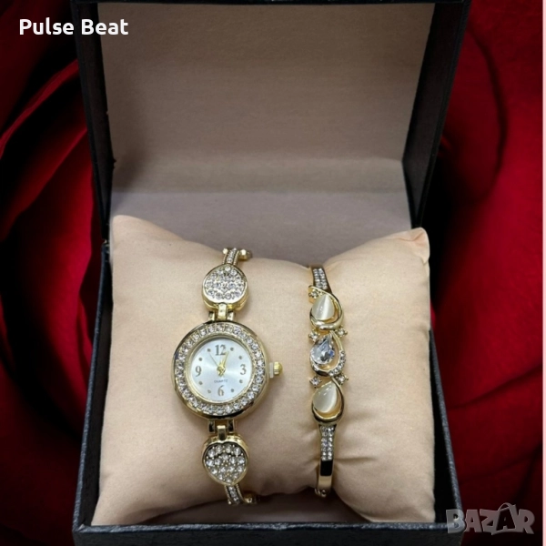 Красив комплект от дамски часовник с гривна в елегантен дизайн с камъни цирконии Gift3, снимка 1