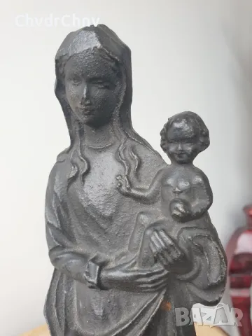 чугунена статуетка 26см-3кг/Дева Мария с Христос/стара немска желязна религиозна фигура, снимка 7 - Антикварни и старинни предмети - 50275827