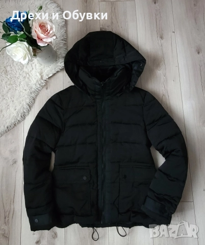 Черно зимно яке с качулка ZARA , снимка 2 - Якета - 52710163