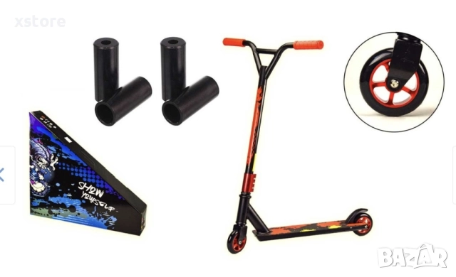 Усилена тротинетка за трикове с метална спирачка и гумени ръкохватки., снимка 4 - Детски велосипеди, триколки и коли - 52740644