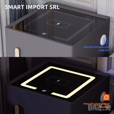 Интелигентно нощно шкафче Smart Heater, сейф, USB и Type-C, Bluetooth, кафяв, снимка 2 - Шкафове - 51997752
