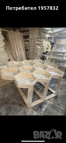 Самостоятелен дървен стелаж за плод и зеленчук хексагон, тип маса, снимка 2 - Оборудване за магазин - 48952598