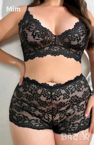  4XL К-т Сутиен/бюстие/ и бикина/ боксер/ от еластична черна дантела, снимка 2 - Бельо - 44285552