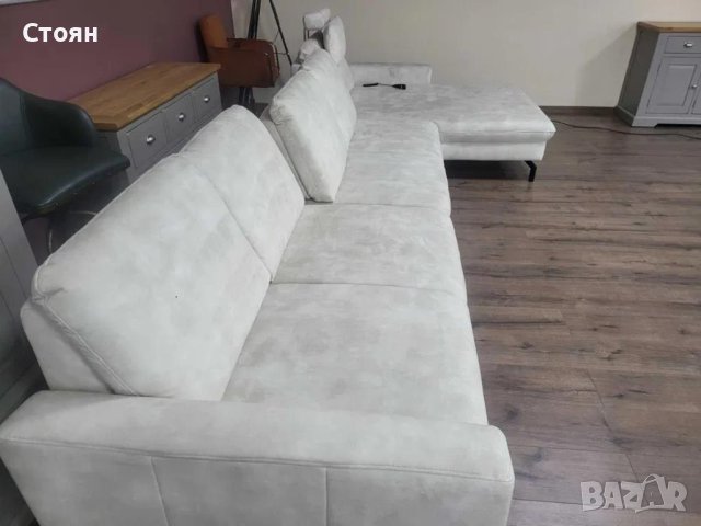 Кремав ъглов диван от плат с лежанка MM-ZE1126 с ел. механизъм, снимка 3 - Дивани и мека мебел - 44216172