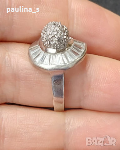 Стар сребърен пръстен с камъни и багети / проба 925 и печат на ювелира , снимка 11 - Пръстени - 44758827