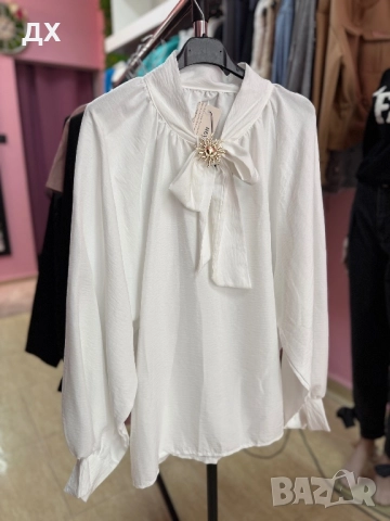 Дамска елегантна блуза с брошка голям размер, снимка 2 - Блузи с дълъг ръкав и пуловери - 52497635