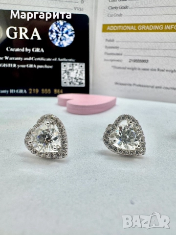 Сребърни обеци с мойсанит (диамант) 1 карат, снимка 2 - Обеци - 51949710