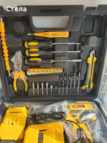 Комплект бормашина,  електрическа отвертка, с перкусия, 2 акумулатора, 500W, зарядно, снимка 6 - Бормашини - 47648165