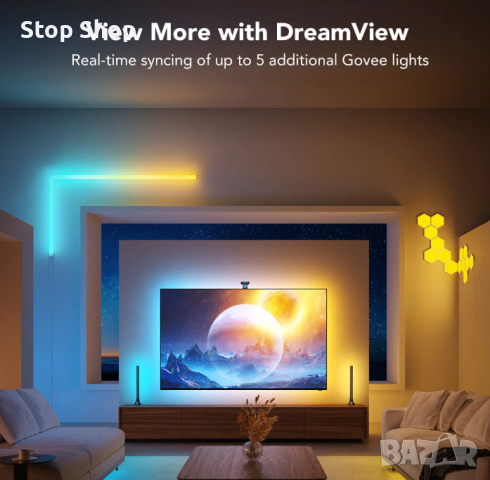 Govee Envisual TV LED Backlight T2 с двойни камери, 11,8 фута RGBIC Wi-Fi LED лентови светлини за 55, снимка 3 - Лед осветление - 44714367