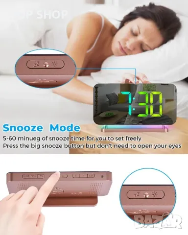 Цифров будилник с многоцветна подсветка SZELAM, 7,4" LED огледален, снимка 6 - Декорация за дома - 48645015