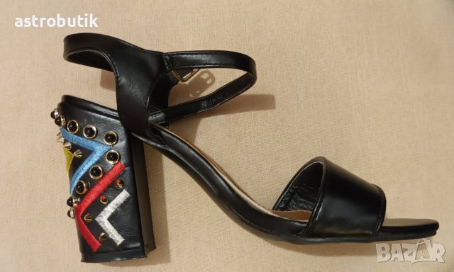 Сандали с интересен ток/черни/, снимка 1