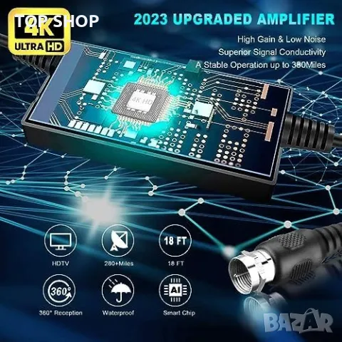 Нова вътрешна антена предавател Deenor Digital TV Aerial 280+ Мили 4K, снимка 7 - Приемници и антени - 49251697