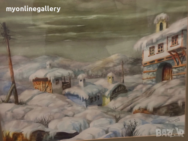 Зима акварел Никола Ангелаков , снимка 5 - Картини - 54306280