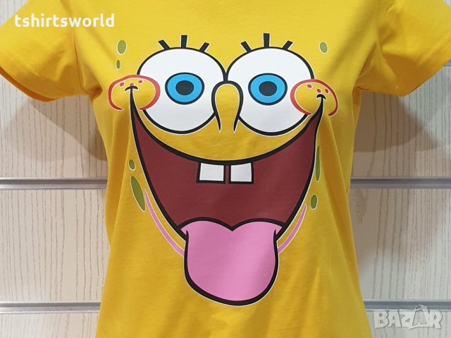 Нова дамска тениска с дигитален печат Спондж боб, снимка 3 - Тениски - 32034831