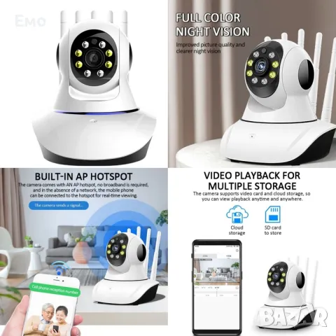 Безжична панорамна камера за видеонаблюдение с 360-градуса и 2K пиксела IP36