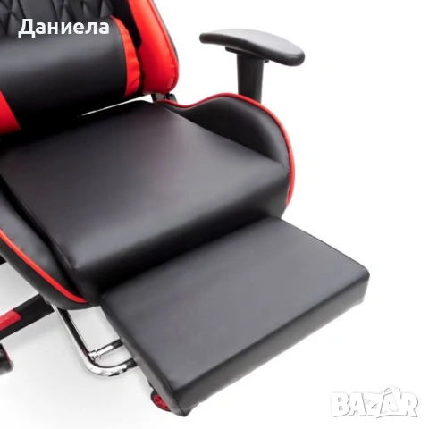 Ергономичен геймърски стол с функция за масаж и подложка за крака - червен, снимка 12 - Столове - 53237857