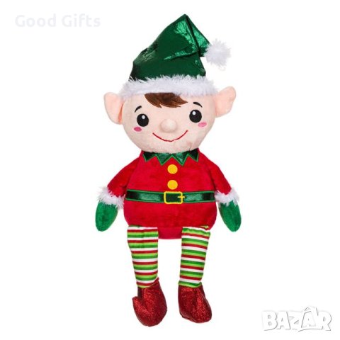 Коледна играчка Плюшен Елф със Зелена блестяща шапка, 50 см, снимка 2 - Плюшени играчки - 42788814