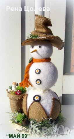 Снежен човек на кръг от бреза, снимка 2 - Коледни подаръци - 38538767