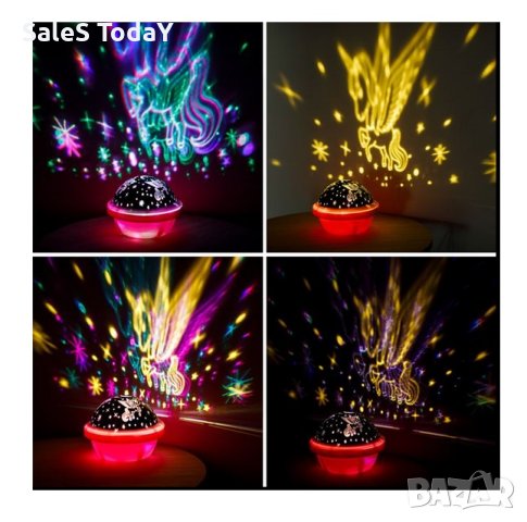 Детска лампа с еднорог, LED проектор, розов, 13x10.5cm, снимка 2 - Детски нощни лампи - 42625619
