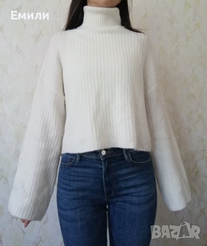 H&M Divided дамски широк скъсен пуловер с поло яка в бял цвят р-р M 