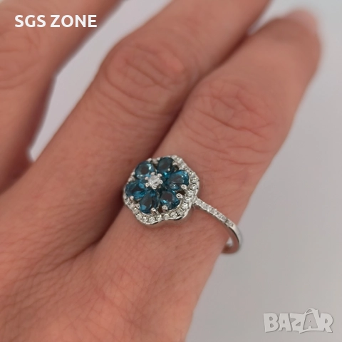 НЕЖЕН СРЕБЪРЕН ПРЪСТЕН С ЛОНДОНСКИ ТОПАЗ ОТ ТАЙЛАНД, снимка 6 - Пръстени - 52315976