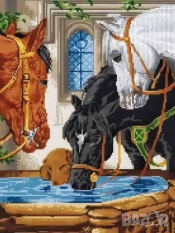 Диамантен гоблен Коне на водопой