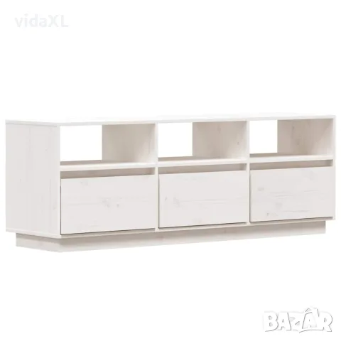 vidaXL ТВ шкаф, бял, 140x37x50 см, бор масив, снимка 1 - Шкафове - 56148012