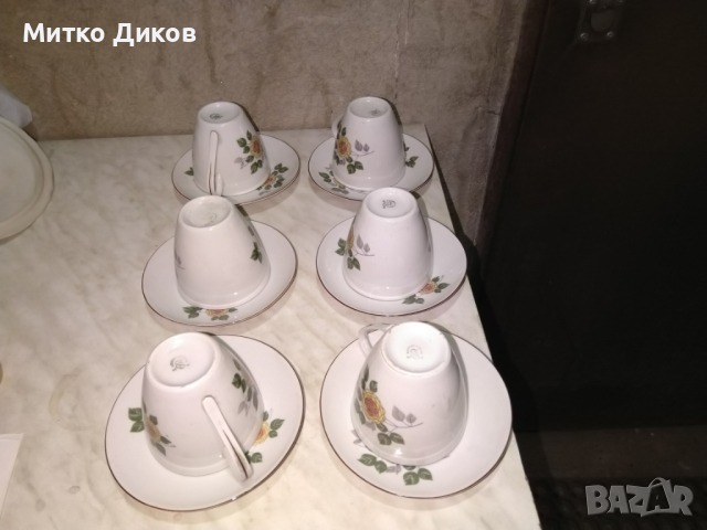 Сервиз Комплект 6 чаши с чинийки от соца Дянко Стефанов Разград порцелан, снимка 5 - Сервизи - 44737008