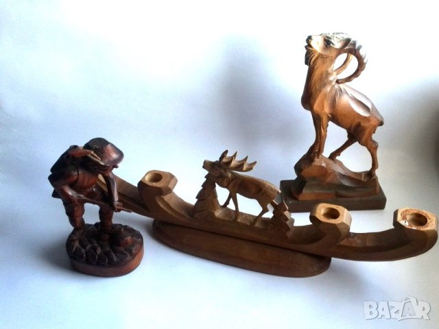 Дървени фигури Статуетки-свещник Елен и Ловец с Дива коза