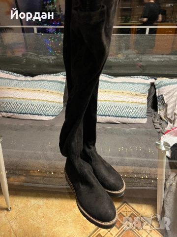 Дамски ботуши-чорапи с ластик отгоре велурени