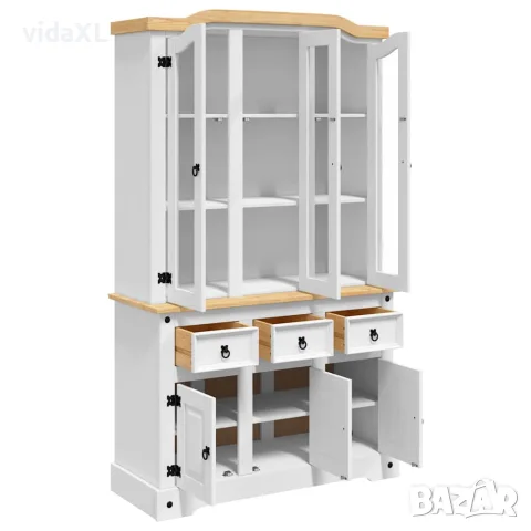 vidaXL Висок шкаф Corona, бял, 112x43x191,5 см, мексикански бор масив, снимка 5 - Бюфети - 56147354