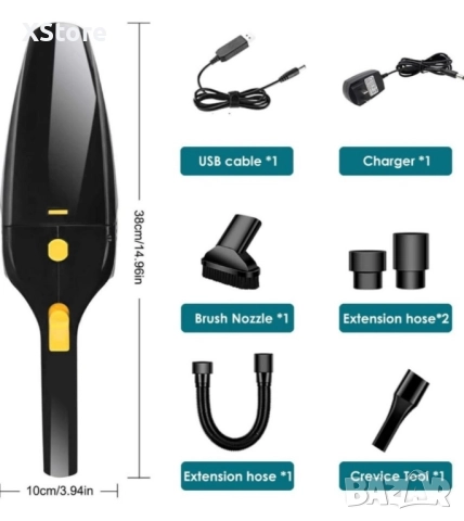Практична прахосмукачка, подходяща за кола, 4 накрайника, снимка 4 - Аксесоари и консумативи - 50545632