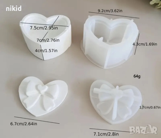 3d подаръчна кутия Сърце капак подарък панделка 2 части кутийка силиконов молд форма за бижута смола