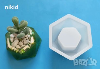 Шестоъгълник геометрична голяма кашпа саксия силиконов молд форма фондан шоколад гипс смола декор, снимка 3 - Форми - 39514273