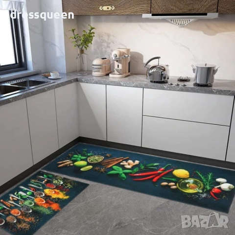 4585 Комплект 2 бр. кухненски килимчета от устойчив полиестер – Абсорбиращи и противоплъзгащи (40x60, снимка 6 - Пътеки - 53878493