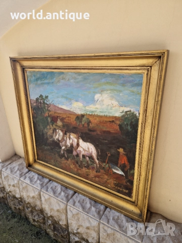 Майсторска огромна антикварна авторска картина масло върху платно , снимка 7 - Картини - 52019785