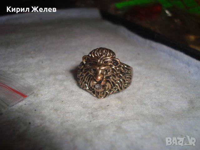СТАР МЕДЕН ФИГУРАЛЕН ПРЪСТЕН ЛЪВСКА ГЛАВА с ПОЗЛАТА и МИНИАТЮРЕН ЮВЕЛИРНО ФАСЕТИРАН ЦИРКОН 27558, снимка 6 - Пръстени - 36770018
