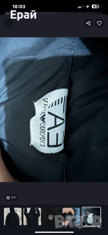 Мъжко черно яке с качулка EA7, снимка 5 - Якета - 51976452