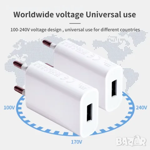 EU Plug 5V 1A USB зарядно за стена, USB адаптер за захранване с един порт за мобилен телефон, снимка 4 - Безжични зарядни - 56169162