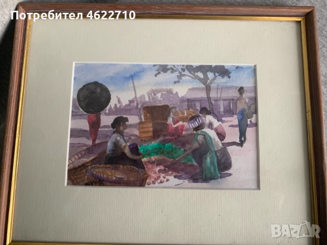 картина акварел , Пазар,, снимка 2 - Картини - 54018031