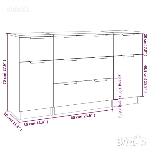 vidaXL Бюфет от 3 части, сонома дъб, инженерно дърво, снимка 7 - Бюфети - 56146640