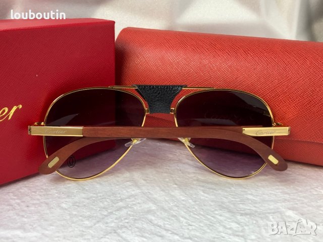 Cartier 2023 мъжки слънчеви очила с кожа и дътвени дръжки, снимка 11 - Слънчеви и диоптрични очила - 42830041