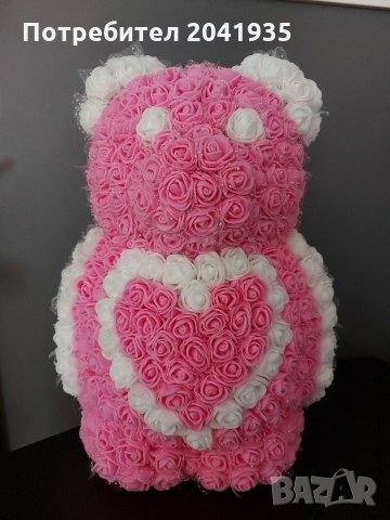 Мече от рози в розово и бяло