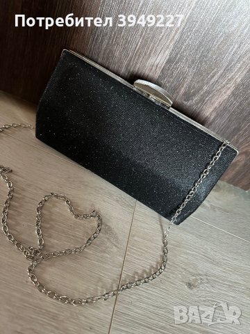 Дамска чанта клъч с фин блясък в черен цвят, снимка 4 - Чанти - 44324703