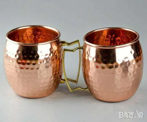 Нови медни чаши с дръжки, 100% истински мед, Moscow Mule Mugs, 2 броя в цената!, снимка 4 - Чаши - 50986133