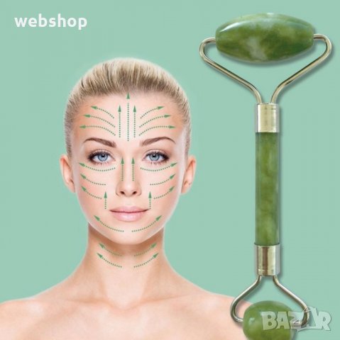 Двустранен ролер масажор за лице с нефрит Anti-aging facial massager, снимка 1