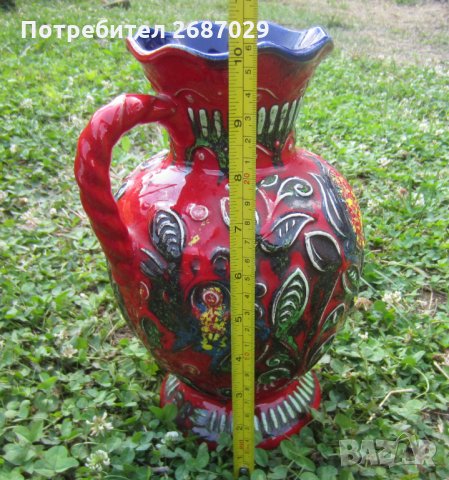 Красива германска ваза или кана, червена със синьо, снимка 5 - Вази - 31802281