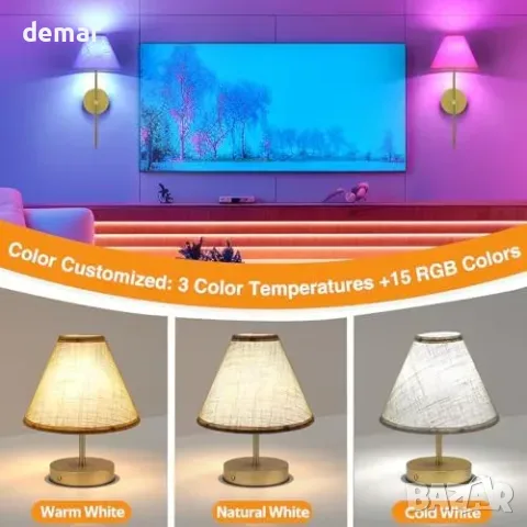 Смарт LED аплици 2 бр. акумулаторни с дистанционно, RGB, снимка 3 - Лампи за стена - 55849756