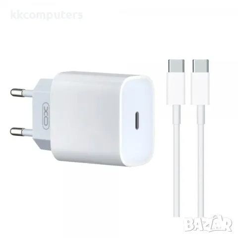 Зарядно/Адаптер 220V / XO-L129 PD 20W + Type-C - Type-C Кабел / Бял / Баркод : 456404